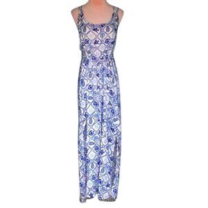 ISAAC MIZRAHI  Women Linen Blend Long Dress w/ Pockets / Coverup Sz: XL Blu/Wht